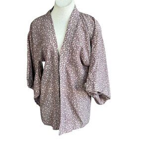 Japanese Vintage Mauve Pink Patterned Kimono Haori Jacket